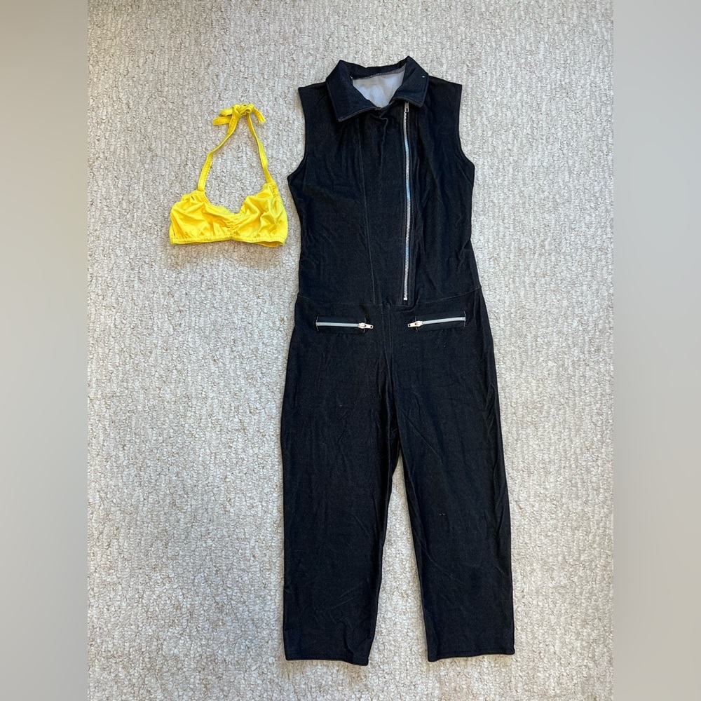 KELLÉ dance costume hip hop outfit adult small jumpsuit denim yellow